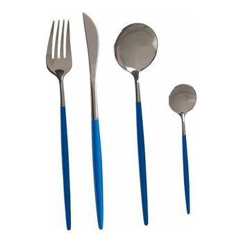 Set De Cubiertos Plateado Azul Acero Inoxidable (8 Pcs)