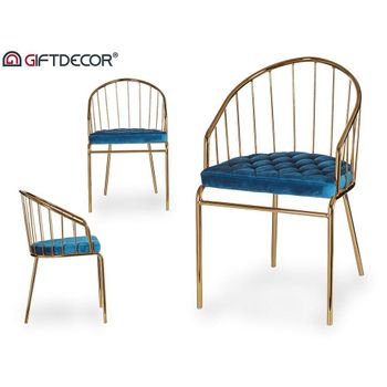 Silla Azul Dorado Barras Poliéster Hierro (51 X 81 X 52 Cm)