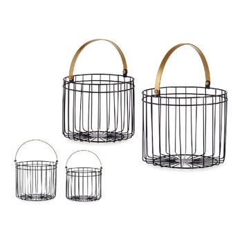 Cesta Negro Dorado Cilíndrica Metal (2 Pcs)