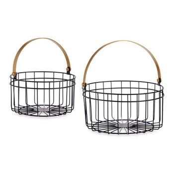 Cesta Redonda Negro Dorado Metal (2 Pcs)