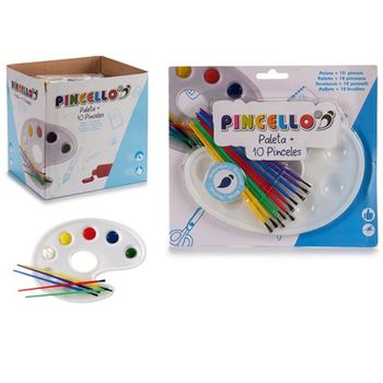 Set De Pintura Paleta Pinceles Blanco Plástico (10 Piezas)