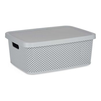 Caja De Almacenaje Con Tapa Gris Plástico (28 X 15 X 39 Cm)