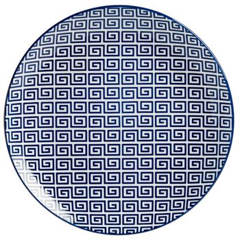 Plato Porcelana 24 Cm Geométrico Azul-blanco