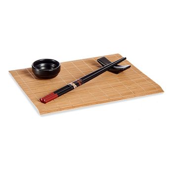 Set De Sushi Marrón Negro Cerámica Bambú (8 Piezas)