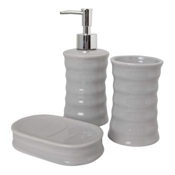 Set De Baño Ondas Gris Metal Cerámica (3 Pcs)