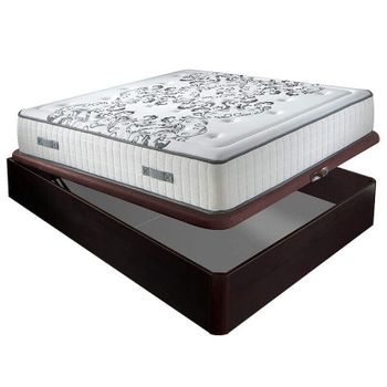 Colchón Muelles Ensacados Queen 28 Cm Acogida Gradual + Canapé Abatible Madera 3d Transpirable Altura 34 Cm - Wengue - 150x200 Cm