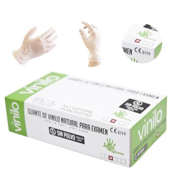 Caja 100 Guantes Vinilo Desechables Talla M Transparentes (50 Pares) Sin Polvo Aql 1-5 Ce.