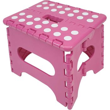 Taburete Plegable De Pvc - Rosa Lunares (alto. 18 Cm X Largo. 21 Cm)