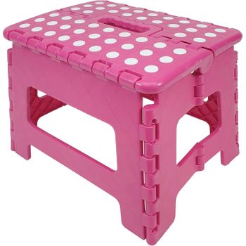 Taburete Plegable De Pvc - Rosa Lunares (alto. 22 Cm X Largo. 29 Cm)