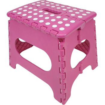 Taburete Plegable De Pvc - Rosa Lunares (alto. 27 Cm X Largo. 29 Cm)