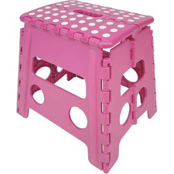 Taburete Plegable De Pvc - Rosa Lunares (alto. 32 Cm X Largo. 29 Cm)