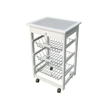 Meyvaser - Carro Verdulero frutero de Cocina Color Blanco-Miel 87x47x37, 2  cestas metálicas y 2 baldas