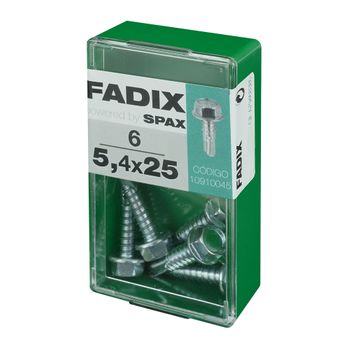 Caja S 6 Unid. Tornillo Rosca Chapa Hexagonal Autot. 5,4x25mm Fadix