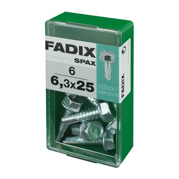 Caja S 6 Unid. Tornillo Rosca Chapa Hexagonal Autot. 6,3x25mm Fadix