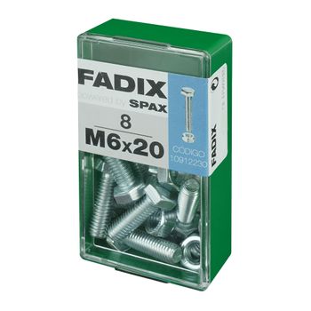 Caja S 8 Unid. Tornillo Metrica Cab Hex+tuerca Cinc M 6x20mm Fadix