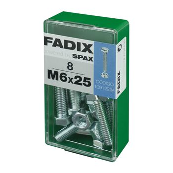 Caja S 8 Unid. Tornillo Metrica Cab Hex+tuerca Cinc M 6x25mm Fadix