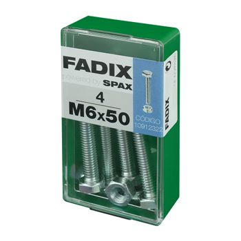 Caja S 4 Unid. Tornillo Metrica Cab Hex+tuerca Cinc M 6x50mm Fadix