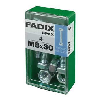 Caja S 4 Unid. Tornillo Metrica Cab Hex+tuerca Cinc M 8x30mm Fadix