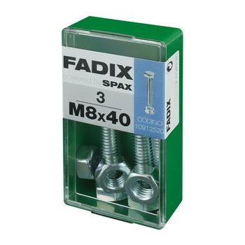 Caja S 3 Unid. Tornillo Metrica Cab Hex+tuerca Cinc M 8x40mm Fadix