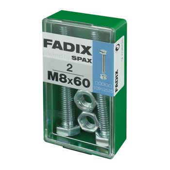 Caja S 2 Unid. Tornillo Metrica Cab Hex+tuerca Cinc M 8x60mm Fadix