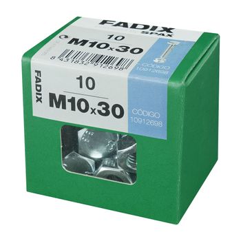 Caja L 10 Unid. Tornillo Metrica Cab Hex+tuerca Cinc M 10x30mm Fadix