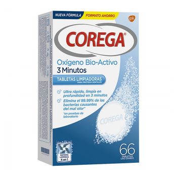 Corega Oxígeno Bio Activo Limpieza Prótesis Dental 66 Unidades