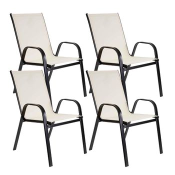 Set De 4 Sillas De Jardín Apilables - Asiento En Metal Y Tela Para Exteriores - Ideal Para Jardín, Balcón O Terraza - Negro/blanco