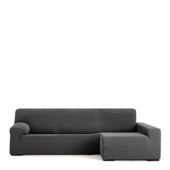 Funda de Sofá Elástica Adaptable. Modelo Rustica. Chaise Longue Brazo Largo  Izquierda Gris Claro