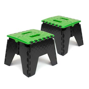 Pack De 2 Taburetes Plegables Multiusos - 25x21x21 - Escalera Antideslizante De Pvc - Altillo Para Cocina, Baño O Dormitorio - Verde/negro