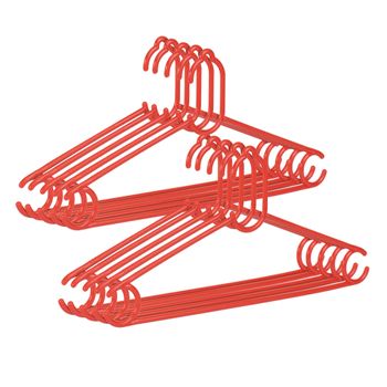 Pack De 10 Perchas De Plástico - 40 X 0,7 X 19 Cm - Perchas De Polipropileno - Organizador Para Armario De Plástico Duro - Rojo
