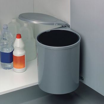 Emuca Contenedor De Reciclaje Para Fijación A La Puerta Del Mueble, 1 Vaso Extraíble De 13 Litros, Plástico, Gris