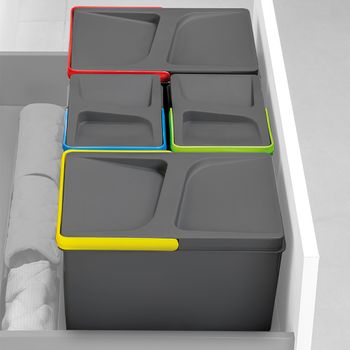 Emuca Kit De Contenedores De Reciclaje Para Cajón De Cocina Recycle Altura 266mm, 2x7litros, Plástico Gris Antracita