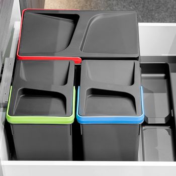 Emuca Kit De Contenedores De Reciclaje Para Cajón De Cocina Recycle Altura 266mm, 2x15litros, 2x7litros, Plástico Gris Antracita