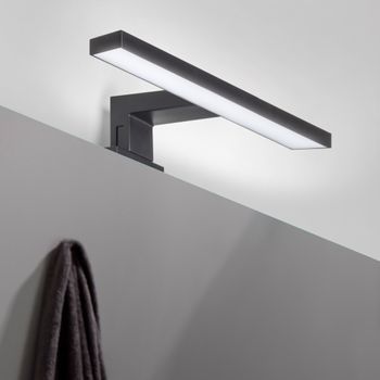 Emuca Foco Led Para Espejo De Baño Virgo (ac 230v 50hz), Sin Necesidad De Convertidor, L300mm, Luz Blanca Fría 6.000k, Plástico, Pintado Negro