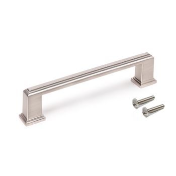 Emuca Lote De 5 Tiradores Para Mueble Tanger, L147.5mm, Intereje 128mm, Zamak, Níquel Satinado