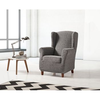 Funda De Sillon Orejero Elástica Adaptable Letras, 1 Plaza - 70 - 110 Cm.  Gris Estoralis