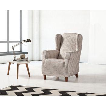 Funda De Sillon Orejero Elástica Adaptable Letras, 1 Plaza - 70 - 110 Cm.  Beige Estoralis