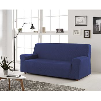 Funda De Sofa Elástica Adaptable Berta, 4 Plazas - 210 - 240 Cm.  Azul Estoralis