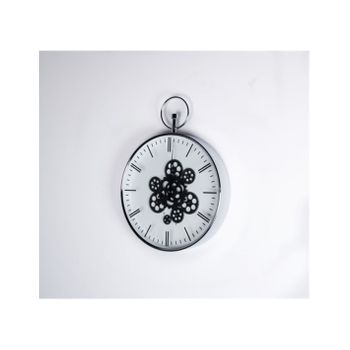 Reloj Plateado Esfera Blanca Ruedas Negras 40cm Jolie