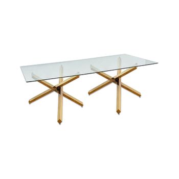 Mesa De Comedor Decristal Com Pie Doble Aspa Dorado De Acero Inoxidable  Raffaela