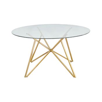 Mesa De Comedor Redonda De Cristal, Pie Aspa Dorado De Acero Inoxidable 140cm Tiziana