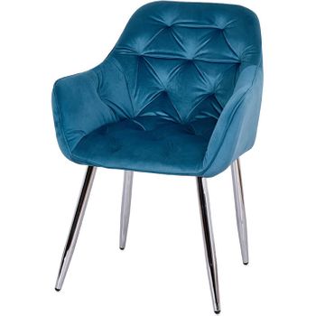 Sillon 62*85*63 Azul Capitone Terciopelo Con Brazos Patas Cromadas Leonor