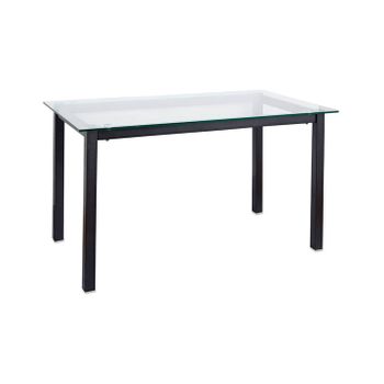 Mesa De Comedor 140*75*80 Cristal 10mm Patas Negras Metal Rectas Ramada