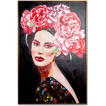 Cuadro 80*120*3.5 Marcodorado Tipo Frida Flores Rosas Dolores