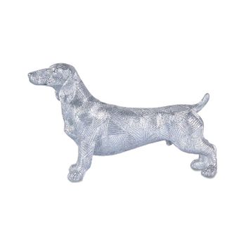 Perro Salchicha 25cm Plateado Brillante Lineas Doggy