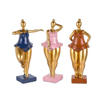 Juego De 3 Figuras 26cm Bailarinas Gordas Rosa, Azul Y Marron Piernas Doradas Farfalle