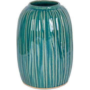 Jarron 22cm Verde Lineas Ceramica Cerdeña