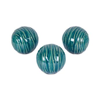 Juego De 3 Bolas 10cm Verde Lineas Ceramica Cerdeña