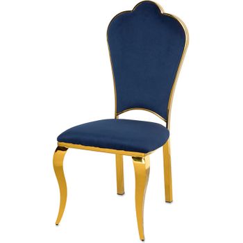 Silla 54*108*49 Marco Acero Inoxidable  Doradoterciopelo Azul Torneada Versalles