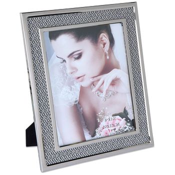 Portafoto 20*25 Tela Rombos Gris Y Blanco Metal Plateado Sintra